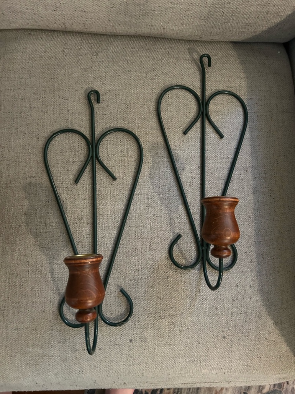 Decorative Wall Sconces in Dark Green with Wood Accents - Brand